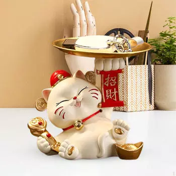 Статуя кошки, лоток для хранения смолы, настольный органайзер, современный для книжной полки, гостиной бежевый