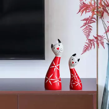 Статуя кошки орнамент деревянная скульптура животного фигурка для шкафов журнальный столик