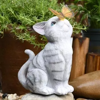 Статуя кошки ручной работы, устойчивая к погодным условиям смола, добавляющая жизненных сил, скульптура кошки с солнечным светом, садовые принадлежности Cat