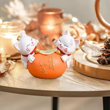 Статуя кошки, украшение в стиле фен-шуй, цветочная композиция, приветственное китайское украшение для стойки регистрации, белый