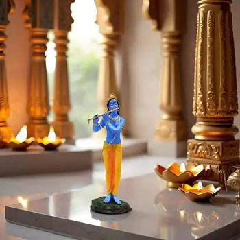 Статуя Кришны стоящего - Элегантный идол Кришны маленький для домашнего декора - Изысканная фигурка идола Кришны для духовного декора