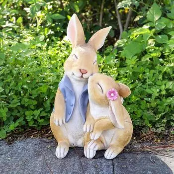 Статуя кролика, смоляное покрытие с защитой от ультрафиолета, милый винтажный вид, яркая прозрачная текстура, украшение в виде садового кролика