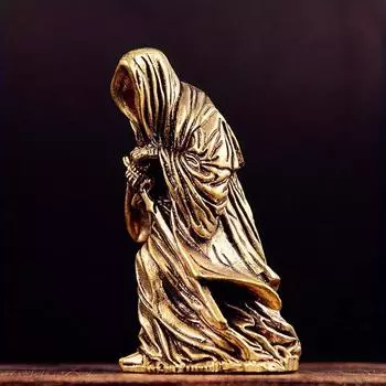 Статуя латуни «Жнец смерти», захватывающий черный плащ, мантия ночного змея, настольная статуэтка из латуни, украшения, скульптура ужасного призрака, украшения латунный