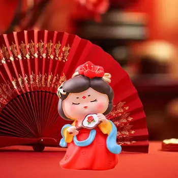 Статуя леди из мультфильма династии Тан, украшение для рабочего стола, каминная полка, книжные полки, декор кафе, многоцелевое использование With Fan