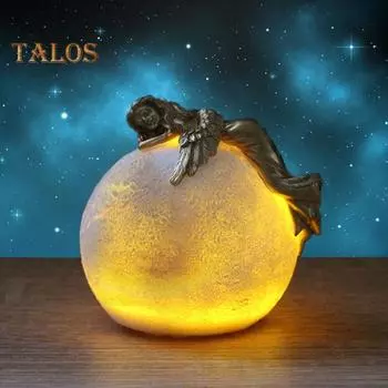 Статуя лунного ангела со светодиодной подсветкой, лежащая девочка-ангел, лунная лампа, статуэтка из смолы, скульптура для домашнего офиса, рабочего стола, сада, украшения, орнамент With Light