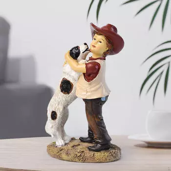 Статуя мальчика и собаки, центральное украшение, современный подарок на память, симпатичный декоративный элемент для дома, полки, гостиной 11.5x8x19.5 cm