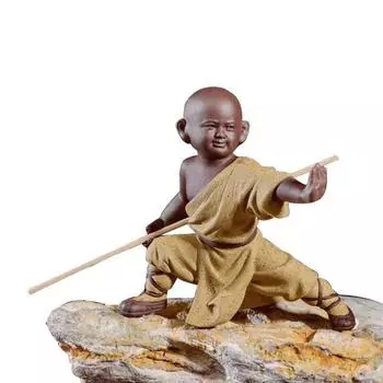 Статуя маленького монаха, керамическая фигурка Будды, офисный чайный питомец, фиолетовая глина, скульптура, подарок, украшение для дома, чайного домика, ремесла A