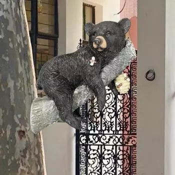 Статуя медведя, расписанная вручную, скульптура для обертывания дерева, простая установка, причудливая скульптура медведя из смолы для улицы чёрный
