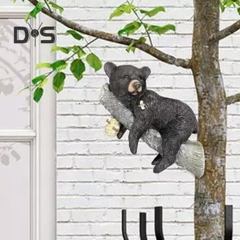 Статуя медведя, расписанная вручную, скульптура для обертывания дерева, простая установка, причудливая скульптура медведя из смолы для улицы чёрный