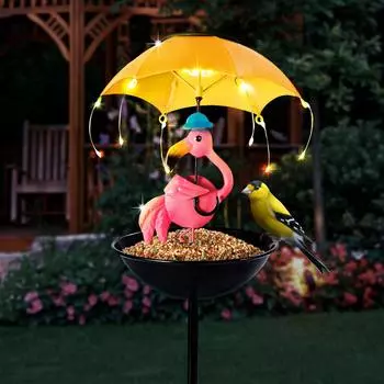 статуя мок фламинго для украшения дома, железная статуя с LED солнечным светом, коллекция, с функцией кормушки для птиц, украшение для газона, патио, сада розовый