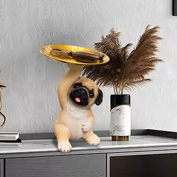 Статуя мопса, многоцелевая декоративная современная смоляная милая конфетница для спальни, офиса, книжной полки, гостиной, обеденного стола