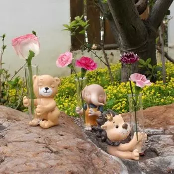 Статуя мультяшного животного, ваза для цветов, высокопрочная, очаровательная, небьющаяся, небьющаяся, контейнер для цветов, украшение для рабочего стола Lion