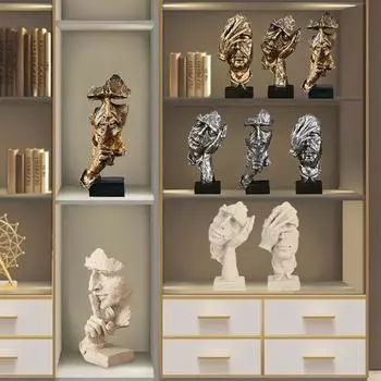 Статуя мыслителя из смолы в стиле ретро, скульптура «Тишина — это золото», статуэтки для домашнего декора для офиса, кабинета, гостиной, абстрактные украшения для лица