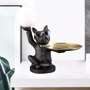 Статуя Ночник Декоративная фигурка собаки Скульптура для хранения ключей с сервировочным подносом для зелёный