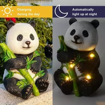 Статуя панды Солнечный свет Водонепроницаемые бамбуковые статуи Панда-газон Уличный декор Внутреннее уличное крыльцо Патио Газон Двор Украшение