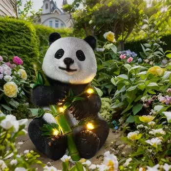 Статуя панды, солнечный светильник, смоляная панда-газон, наружный декор, солнечный садовый декор, крытый, открытый, крыльцо, патио, газон, двор, украшение