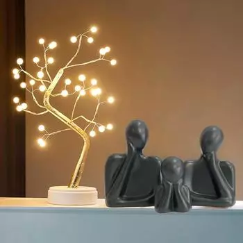 Статуя «Пара и семья» | Керамическая скульптура «Мыслитель» | Предметы домашнего декора для гостиной | Настольный артефакт (Черный | Набор из 3 шт.)