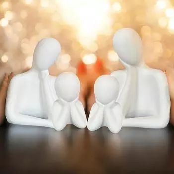 Статуя «Пара и семья» | Керамическая скульптура «Мыслитель» | Предметы домашнего декора для гостиной | Настольный артефакт (Белый | Набор из 4 шт.), Люди Новые