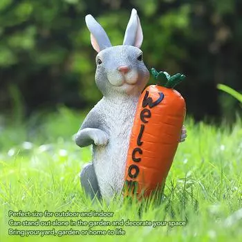 Статуя пасхального кролика, милая ручная роспись, водонепроницаемая, устойчивая к выцветанию, садовая статуя кролика, декор для двора, лужайки