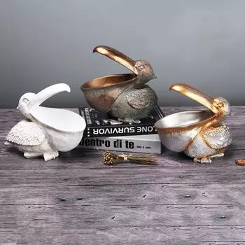Статуя пеликана, нежная многофункциональная смола, очаровательный цветной лоток для хранения фигурки пеликана для дома античная латунь