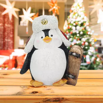 Статуя пингвина со скейтбордом, настольное украшение, коллекционное произведение искусства, сувенир, фигурка животного из смолы