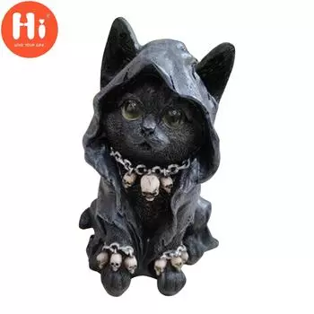 Статуя «Привет, кот» — фигурка кошачьего плаща «Мрачный жнец» с ожерельем в виде черепа, «Привет» S