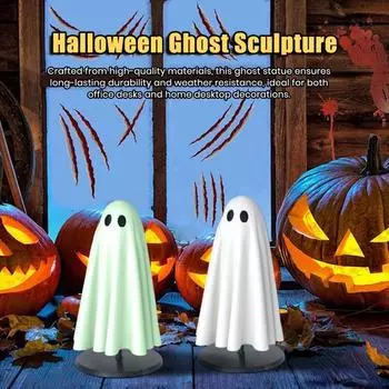 Статуя привидения на Хэллоуин с подставкой, симпатичные фигурки привидения, украшение для рабочего стола, скульптура привидения для домашнего офиса, декор A