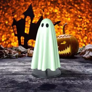Статуя привидения на Хэллоуин с подставкой, симпатичные фигурки привидения, украшение для рабочего стола, скульптура привидения для домашнего офиса, декор A флуоресцентный зеленый