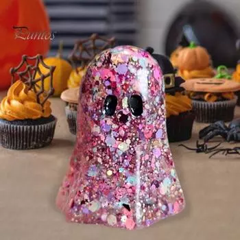 Статуя привидения на Хэллоуин, симпатичная блестящая фигурка привидения из смолы, центральное украшение для рабочего стола на Хэллоуин, украшение для домашнего офиса, крыльца, двора E