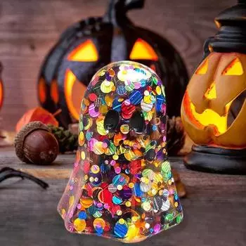 Статуя привидения на Хэллоуин, симпатичная блестящая фигурка привидения из смолы, центральное украшение для рабочего стола на Хэллоуин, украшение для домашнего офиса, крыльца, двора