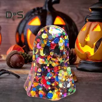 Статуя привидения на Хэллоуин, симпатичная блестящая фигурка привидения из смолы, центральное украшение для рабочего стола на Хэллоуин, украшение для домашнего офиса, крыльца, двора A