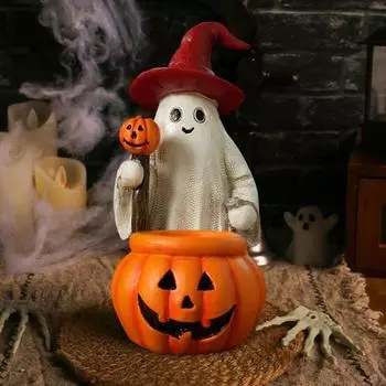 Статуя призрака-тыквы, мини-украшение для стола с привидениями на Хэллоуин, стоящая фигурка призрака из смолы для домашнего декора на вечеринку, обеденный стол, уставший поднос A