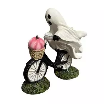 Статуя Призрака Велосипедиста Смола Призрак Катающийся на Велосипеде Фигурка Хэллоуин Скульптура Призрака для Украшения Домашних Вечеринок Настольный Центральный Элемент 21cm 1pc