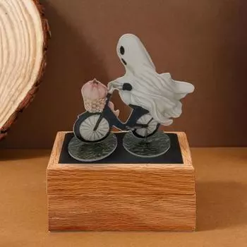 Статуя розового призрака на Хэллоуин из тыквы, симпатичная жуткая фигурка на велосипеде, акриловая фигурка на Хэллоуин для дома и улицы