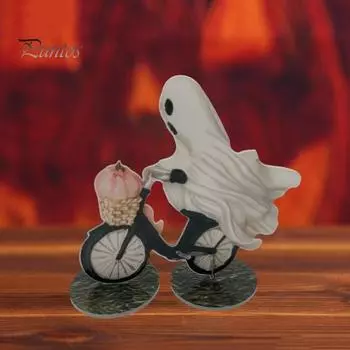 Статуя розового призрака на Хэллоуин, симпатичная жуткая фигурка призрака на велосипеде, акриловый декор для дома и улицы на Хэллоуин A