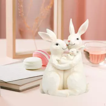 Статуя семьи кроликов, фигурка животного, реалистичное креативное украшение для стола, скульптура из смолы для