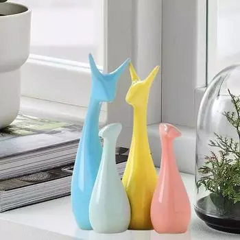 Статуя семьи счастливых оленей для домашнего декора, керамические фигурки с отделкой фортепиано - (Набор из 4,) новый