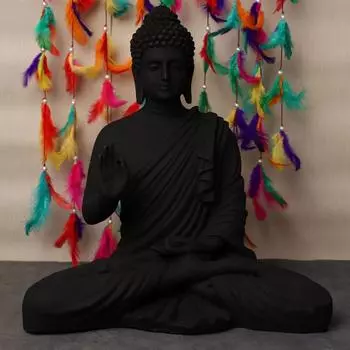 Статуя сидящего Будды для декора дома и офиса, мраморная крошка идол статуя из смолы 15 дюймов (черный), Религиозныйb