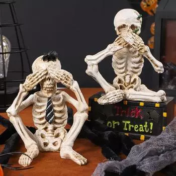 Статуя скелета на Хэллоуин, реалистичный череп, коллекционные фигурки, см., говорите, не слышите зла, домашний декор, жуткие украшения на Хэллоуин C