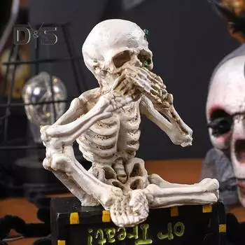 Статуя скелета на Хэллоуин, реалистичный череп, коллекционные фигурки, см., говорите, не слышите зла, домашний декор, жуткие украшения на Хэллоуин C