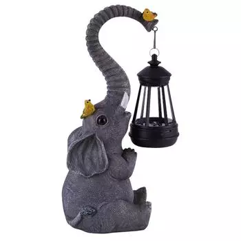 Статуя слона на солнечной батарее с фонарем, фигурка слона, светящаяся смоляная мини-скульптура слона для декора сада на открытом воздухе