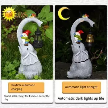 Статуя слона с солнечной светодиодной подсветкой, водонепроницаемая фигурка слона из смолы, всепогодное уличное украшение для сада, двора, балкона, лужайки, подарок на новоселье серый