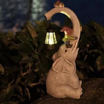 Статуя слона с солнечной светодиодной подсветкой, водонепроницаемая фигурка слона из смолы, всепогодное уличное украшение для сада, двора, балкона, газона, новоселья серый