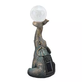 Статуя слона, садовый декор с треснувшим стеклянным шаром, солнечный свет, фигурка слона для двора, патио Ба