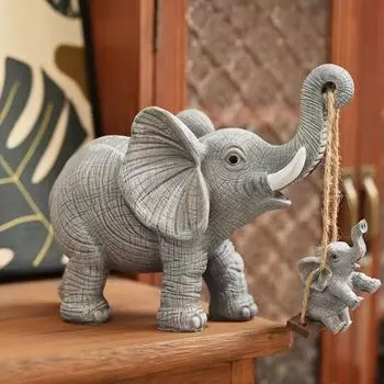 Статуя слона, смоляная фигурка матери и ребенка, качели, скульптура слоненка для домашнего офиса, декор рабочего стола Elephant
