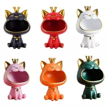 Статуя смеющегося кота из смолы, статуя счастливого кота, украшение, креативная коробка для ключей смеющегося кота, милые аксессуары для хранения на рабочем столе чёрный