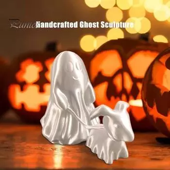 Статуя собаки-призрака на Хэллоуин, 3D-печатная жуткая фигурка щенка-призрака, скульптура для домашнего офиса, украшение для рабочего стола, орнамент B