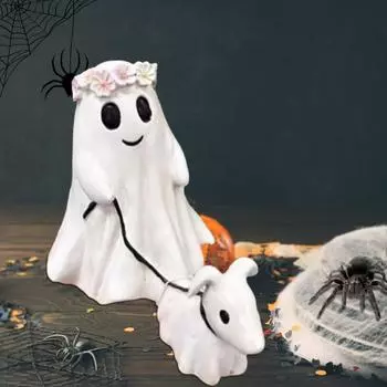 Статуя собаки-призрака на Хэллоуин, жуткая мультяшная фигурка щенка-призрака, скульптура из смолы B