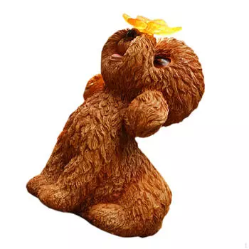 Статуя собаки, украшение на солнечной энергии, симпатичная скульптура из смолы для сада для прихожей коричневый