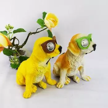Статуя собаки Yousheng на солнечной батарее с очками, смоляная лампа для щенков, солнечный светильник для садового декора, светильник для собак на солнечной батарее для дома, двора, патио, газона, дорожки жёлтый